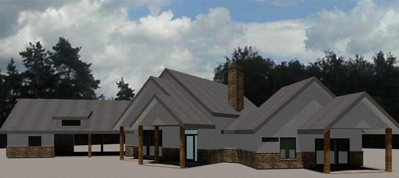Texas Ranch House 3D CAD - view of NE - ENRarchitects-GranburyTX76049